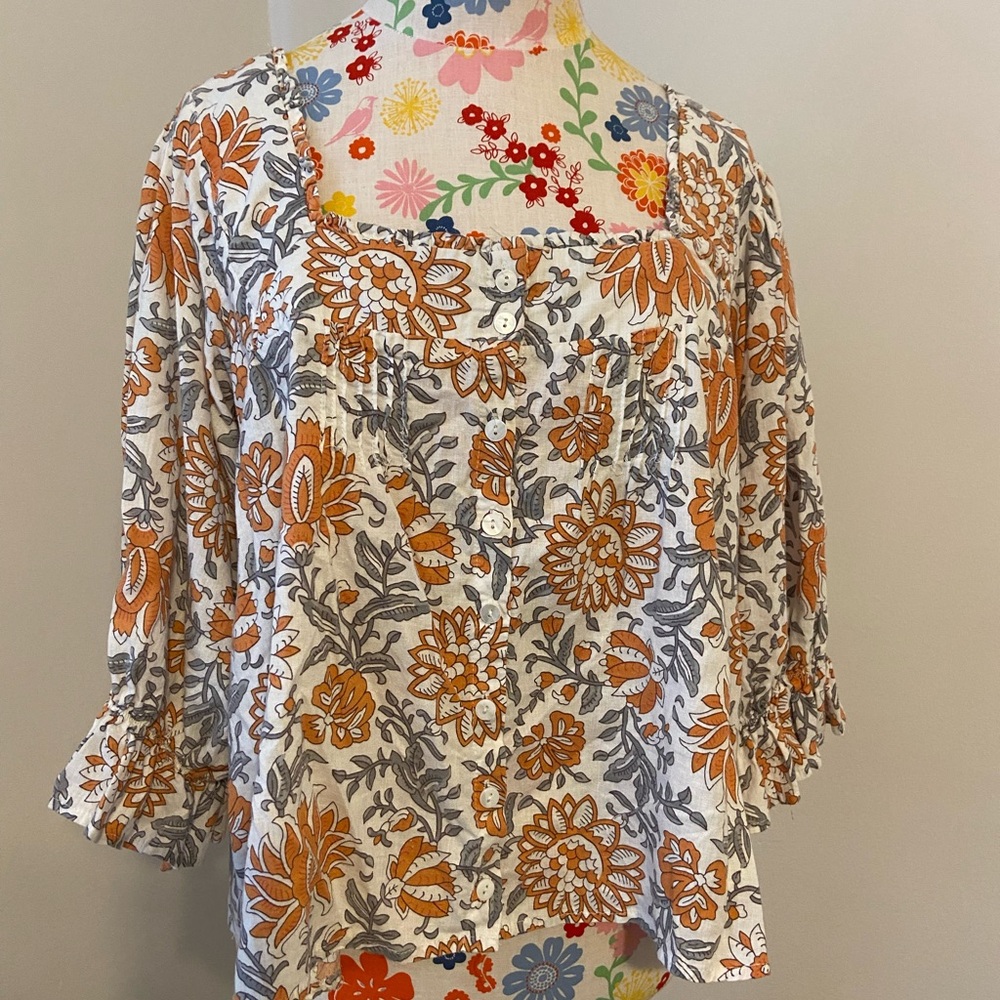 Rachel Zoe Floral Blouse - Orange and Gray